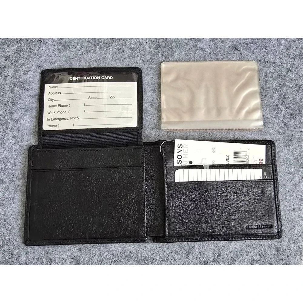 NWT Vintage Wilson's Lesther Textured Men's Classic Bifold Wallet in black